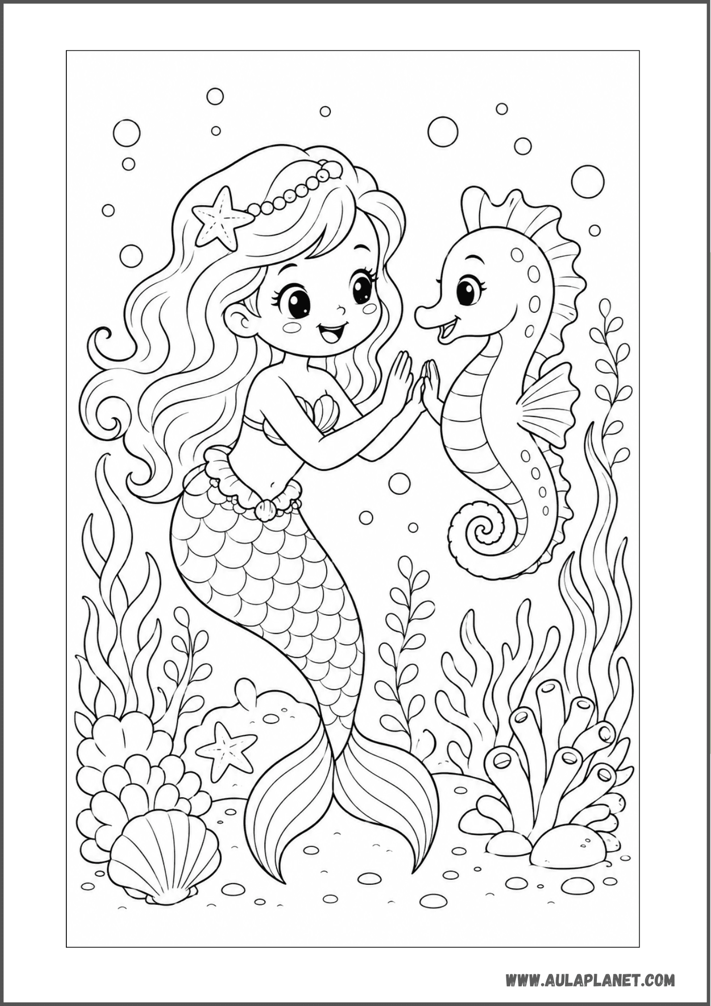 Sirena y caballito de mar jugando