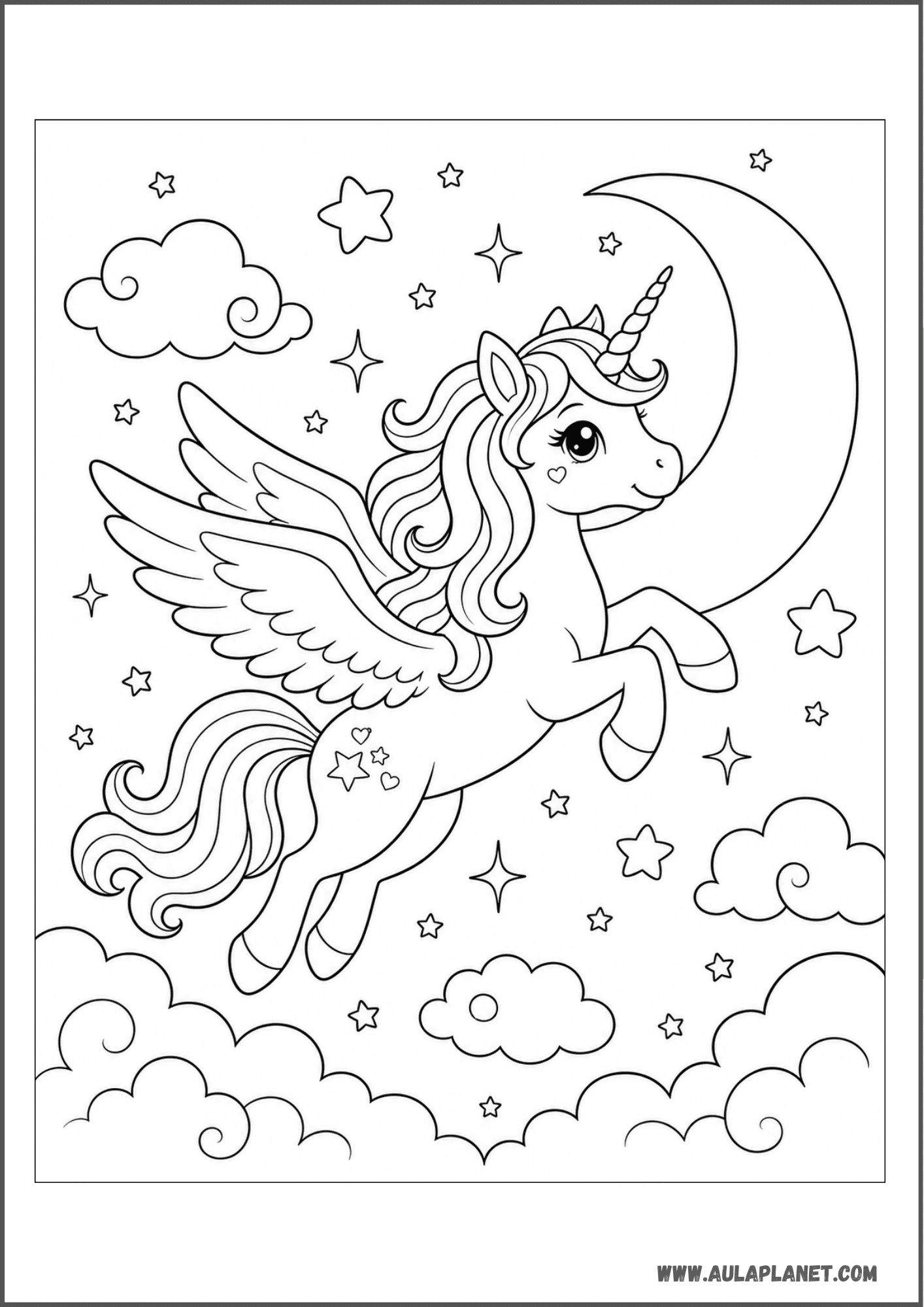 Licorne ailée sous le croissant de lune
