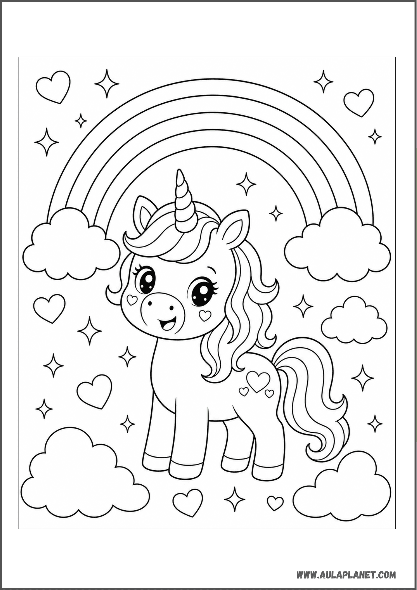 Licorne sous un arc-en-ciel magique
