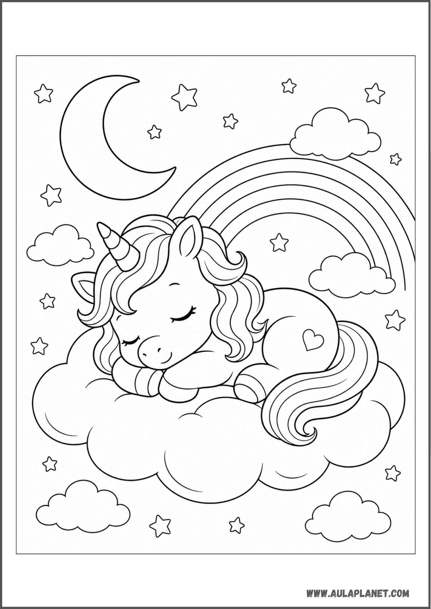 Bébé licorne endormi sur un nuage