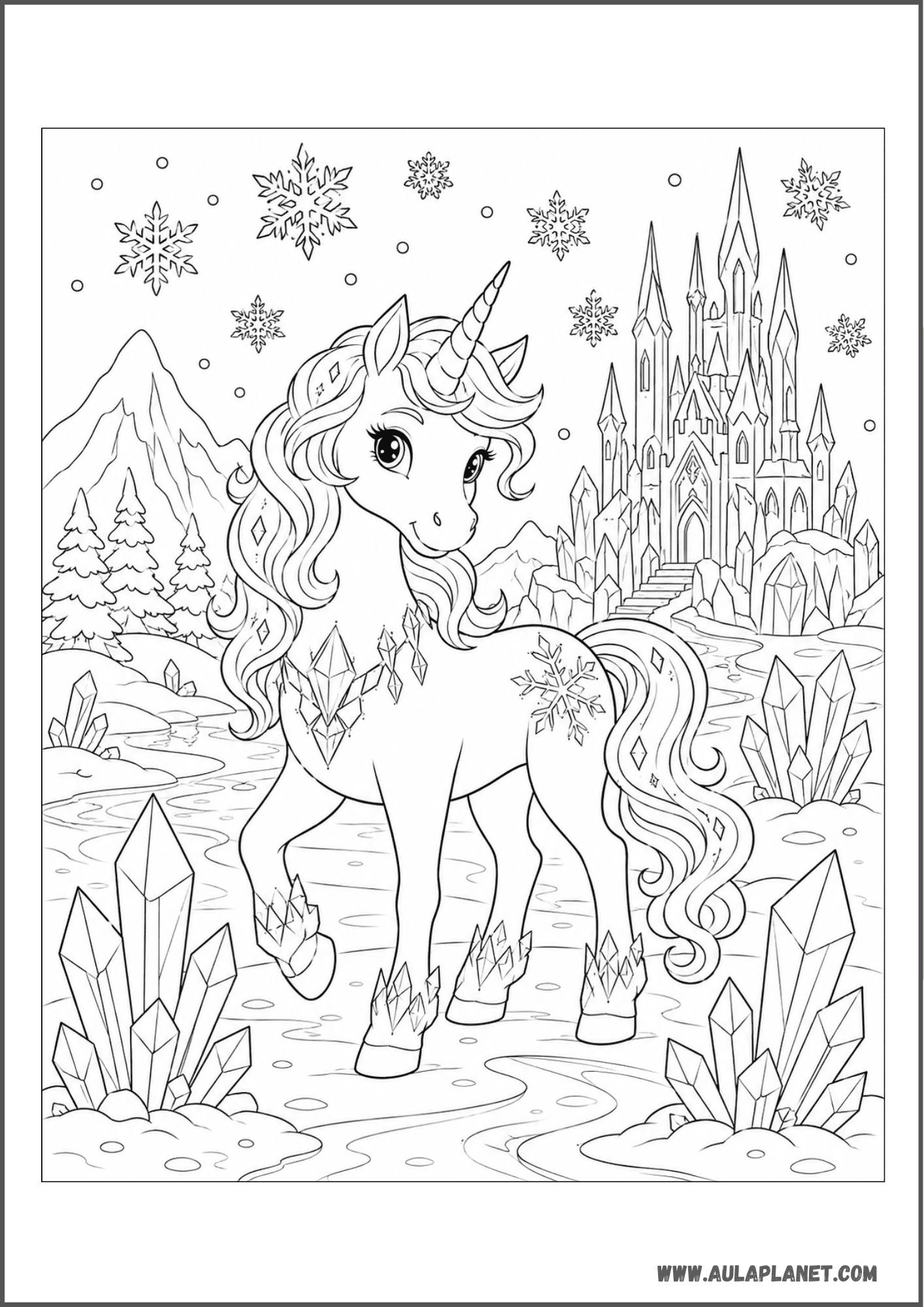 Licorne de glace près d’un palais gelé