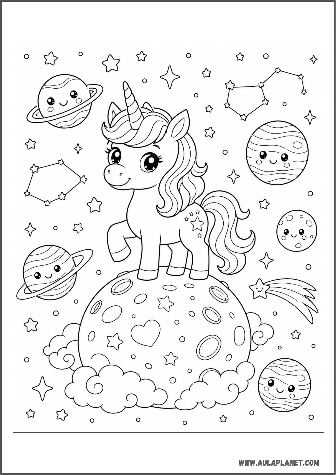 Licorne sur une planète entourée d'étoiles
