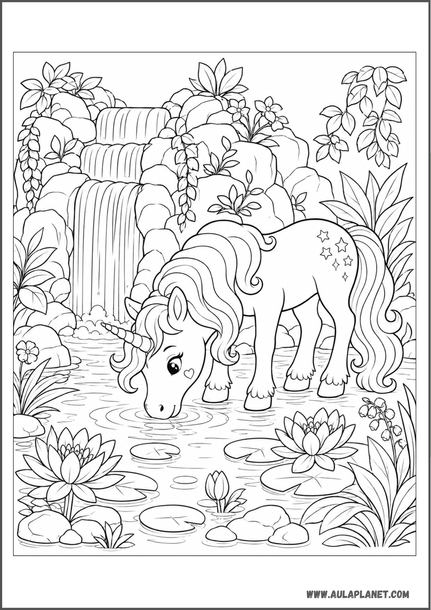 Licorne près d'une cascade magique