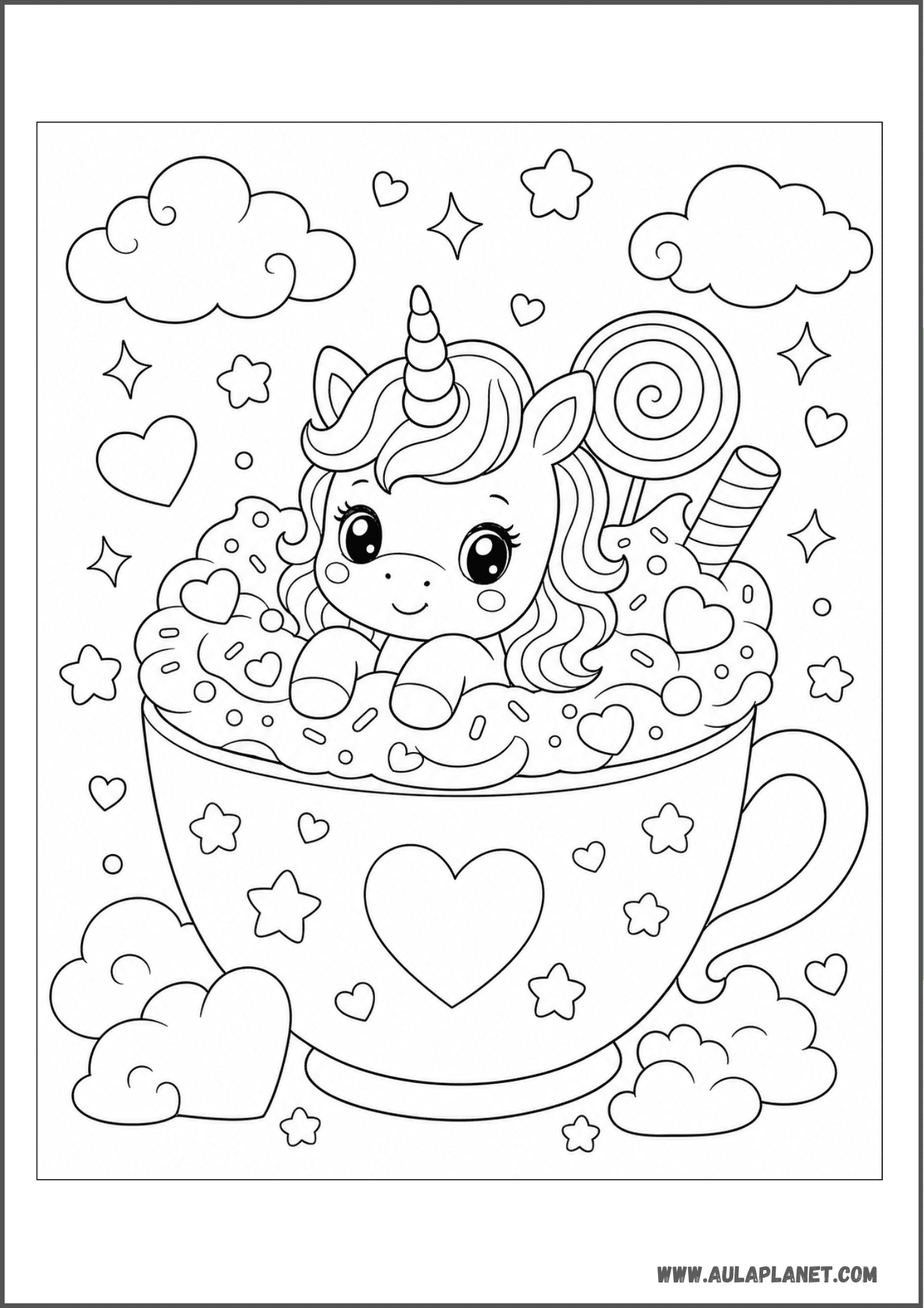 Licorne kawaii dans une tasse magique