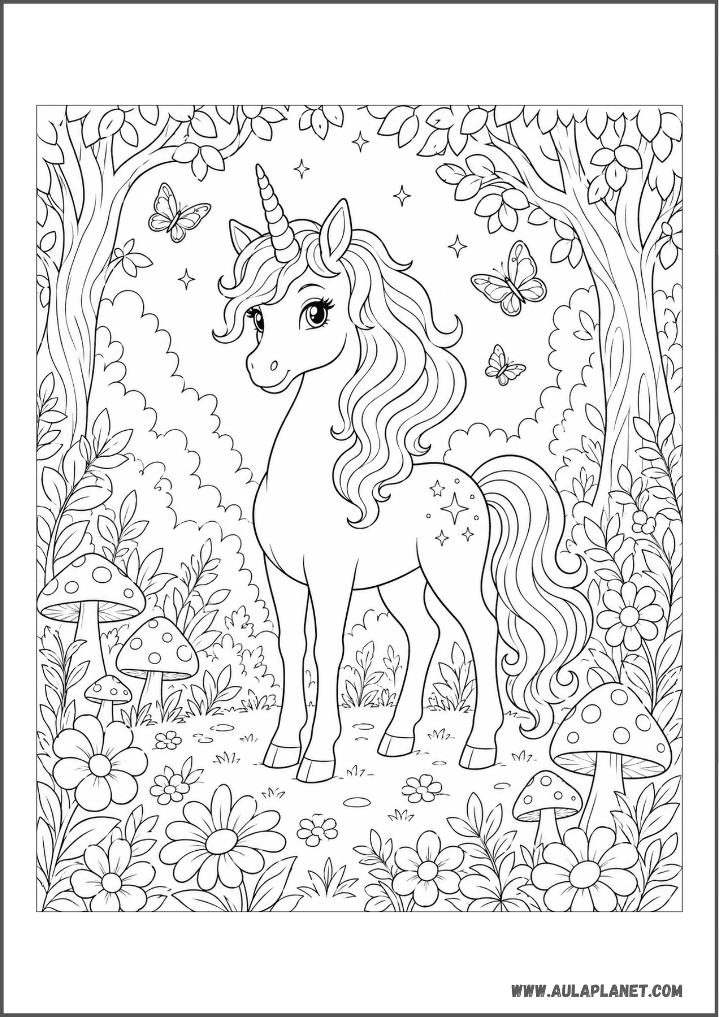 Licorne magique dans la forêt enchantée