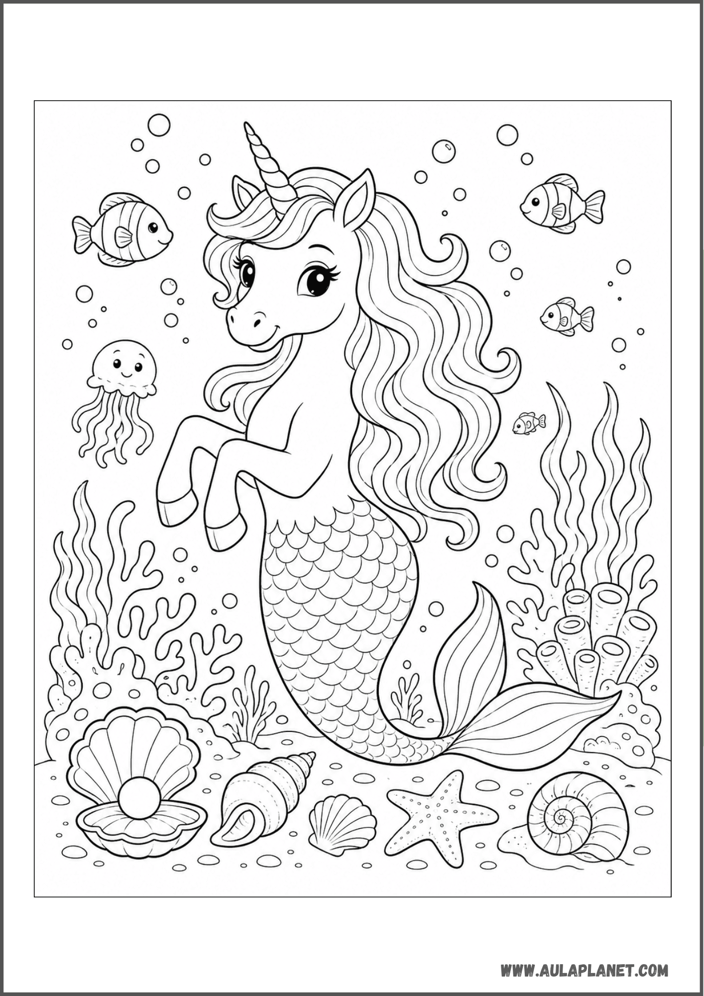 Licorne sirène parmi les coraux