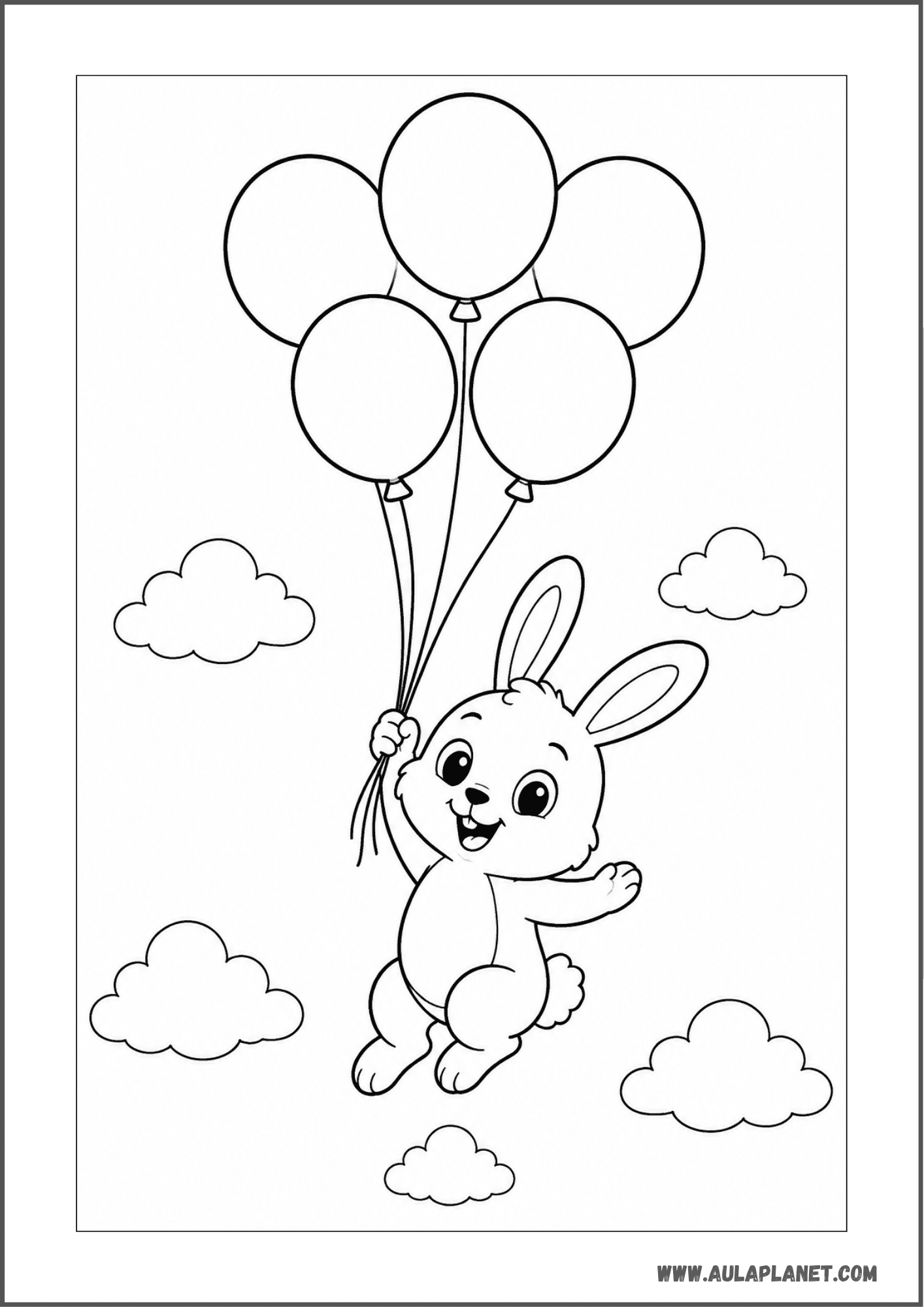Conejito volando con globos