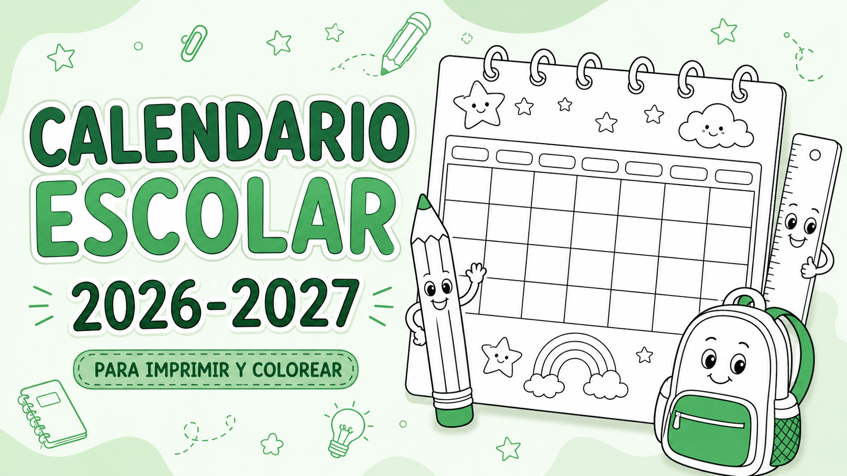 Calendario escolar 2026-2027 para imprimir y colorear