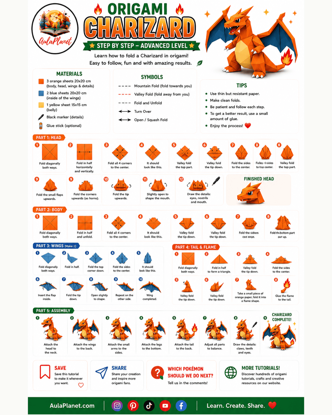 Cómo hacer origami de Charizard paso a paso