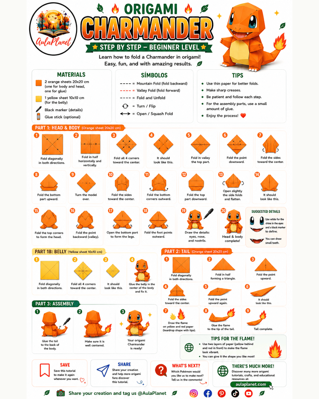 Cómo hacer origami de Charmander paso a paso