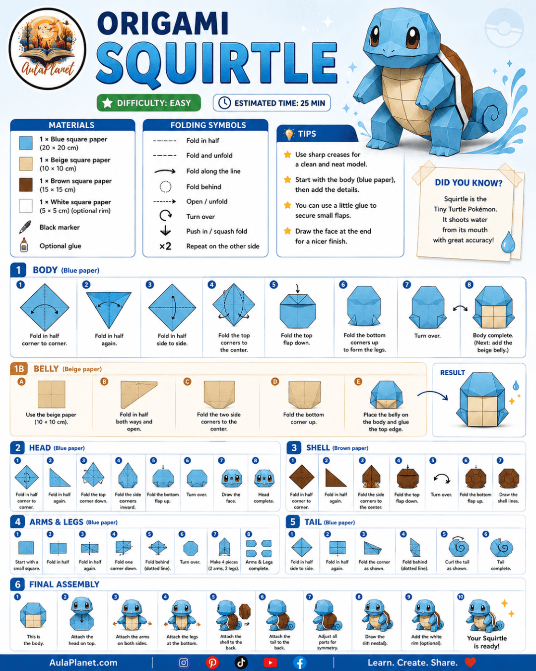 Cómo hacer origami de Squirtle paso a paso