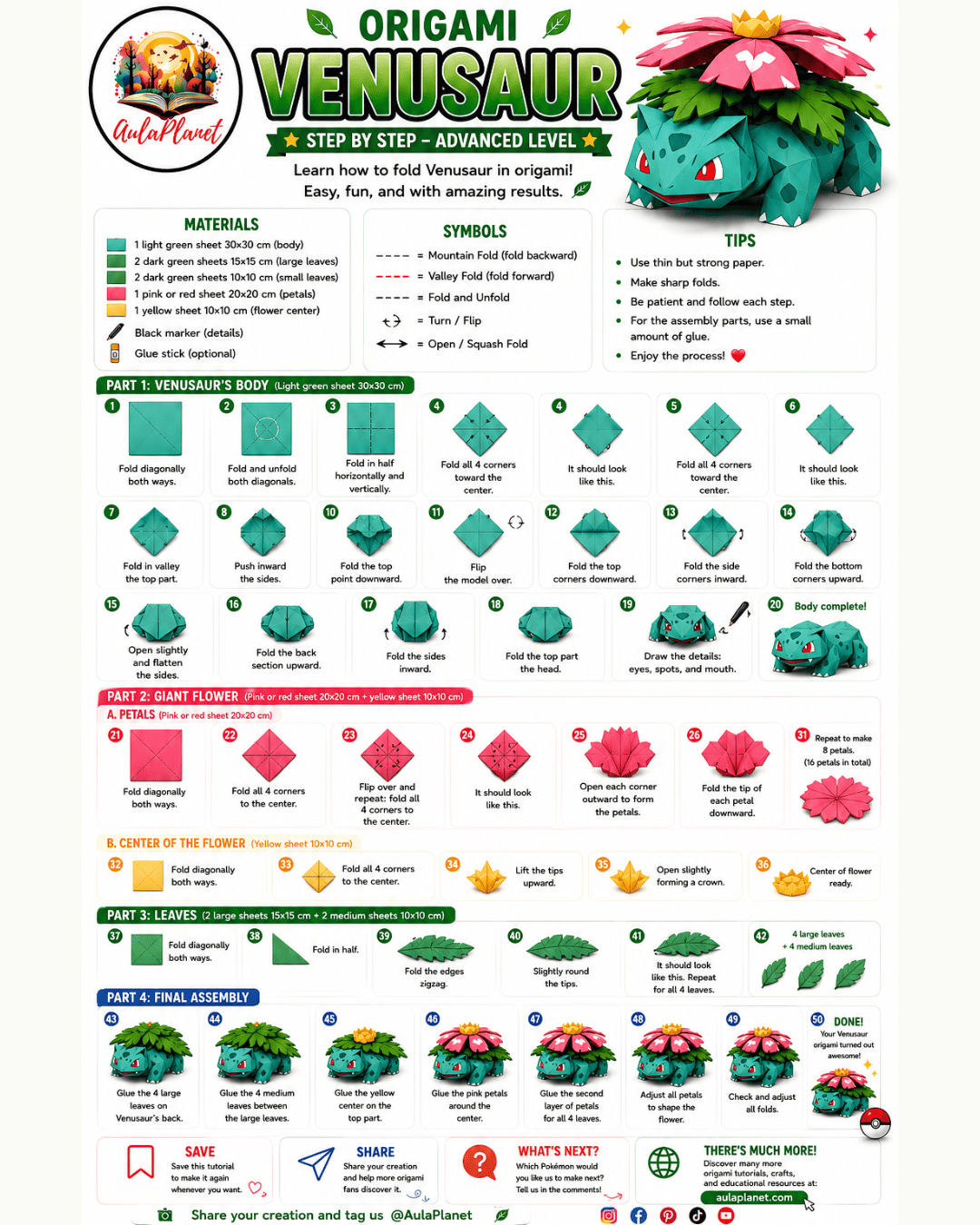 Cómo hacer origami de Venusaur paso a paso