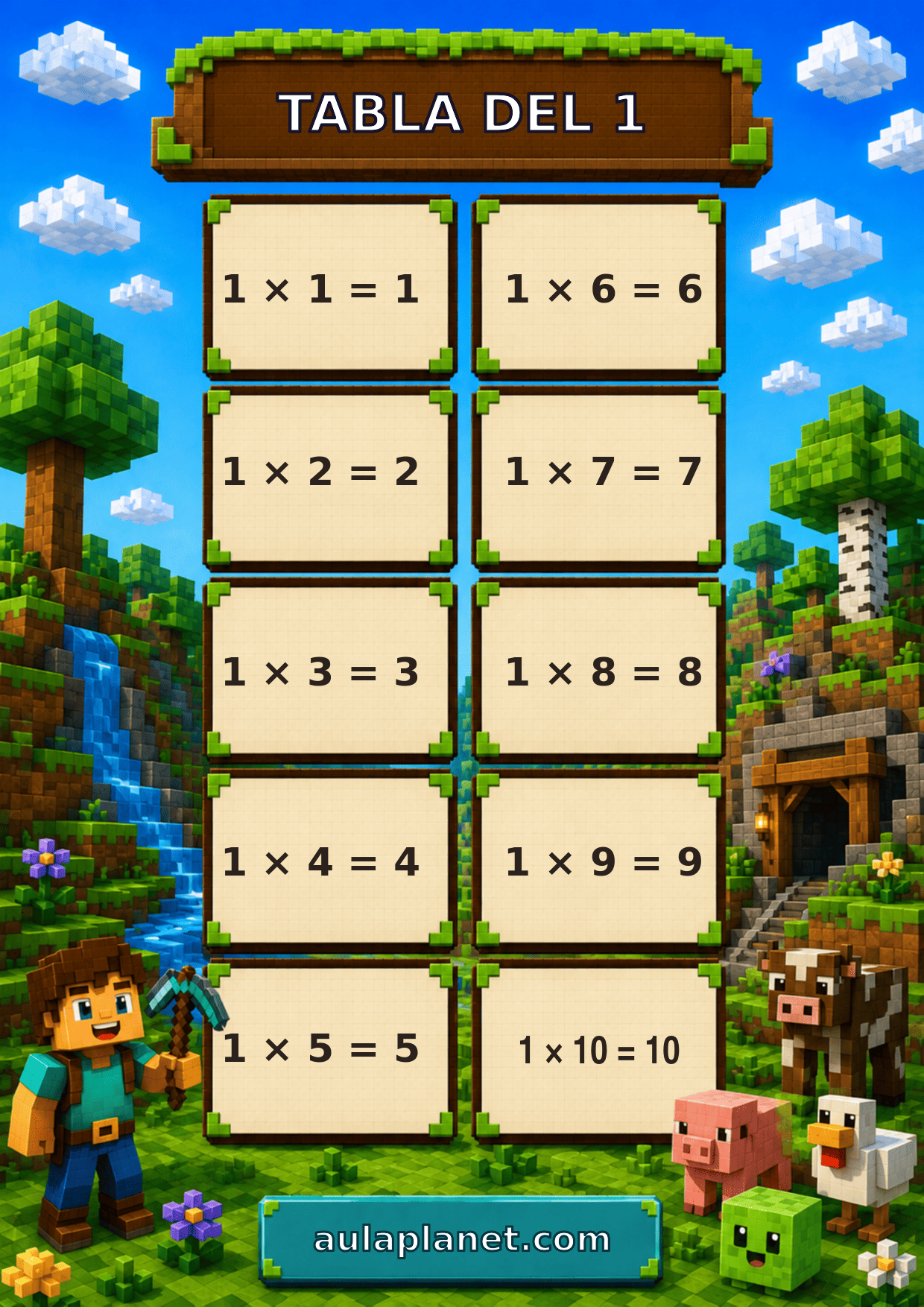 Tabla del 1 de Minecraft para imprimir