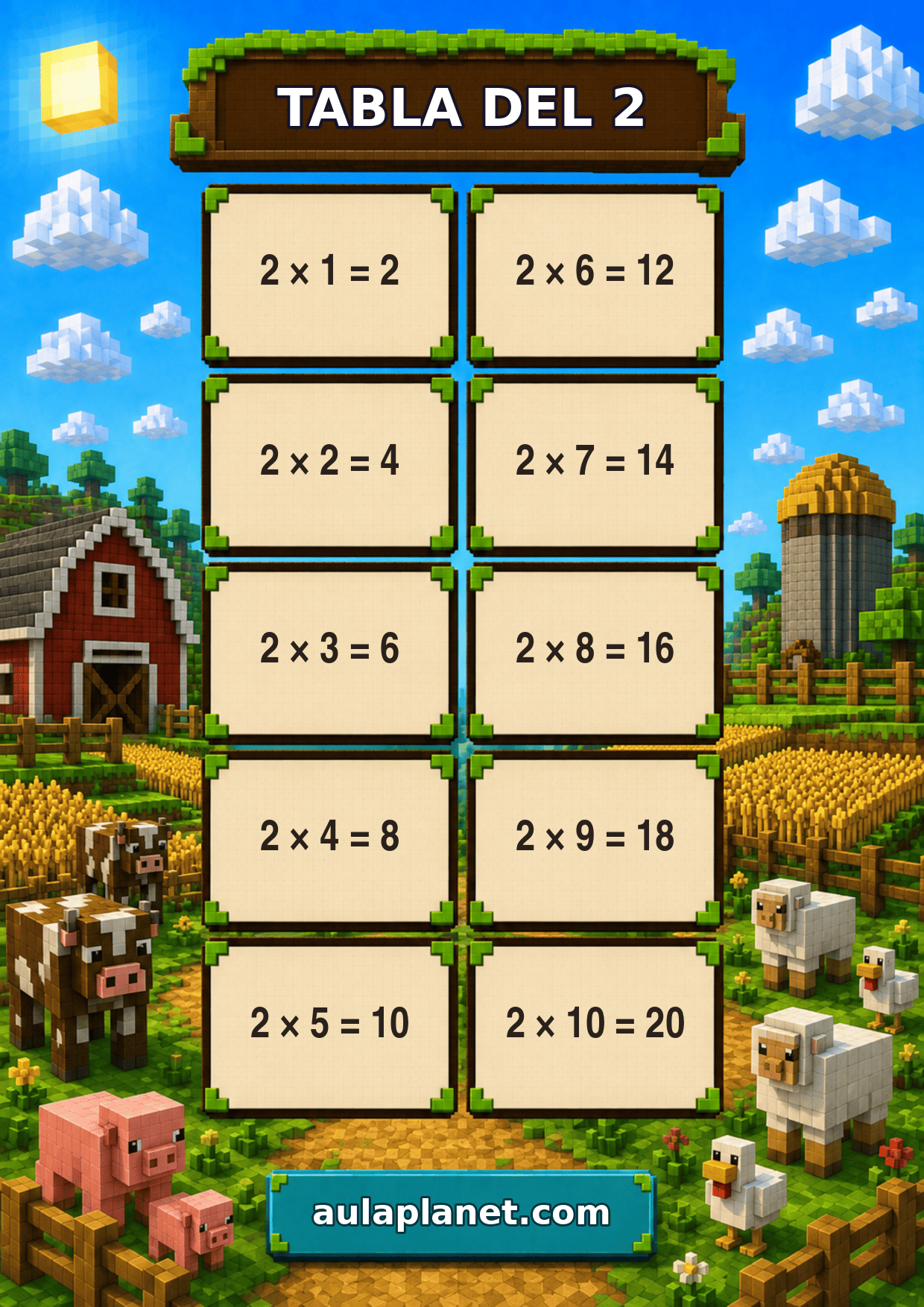 Tabla del 2 de Minecraft para imprimir