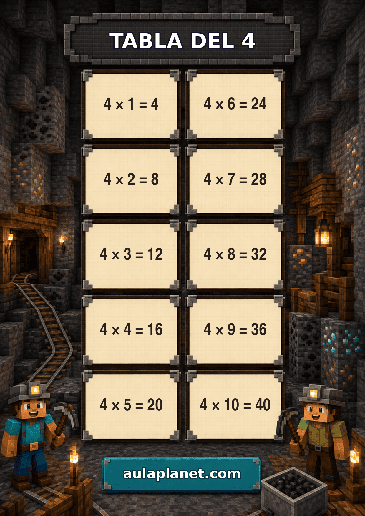 Tabla del 4 de Minecraft para imprimir