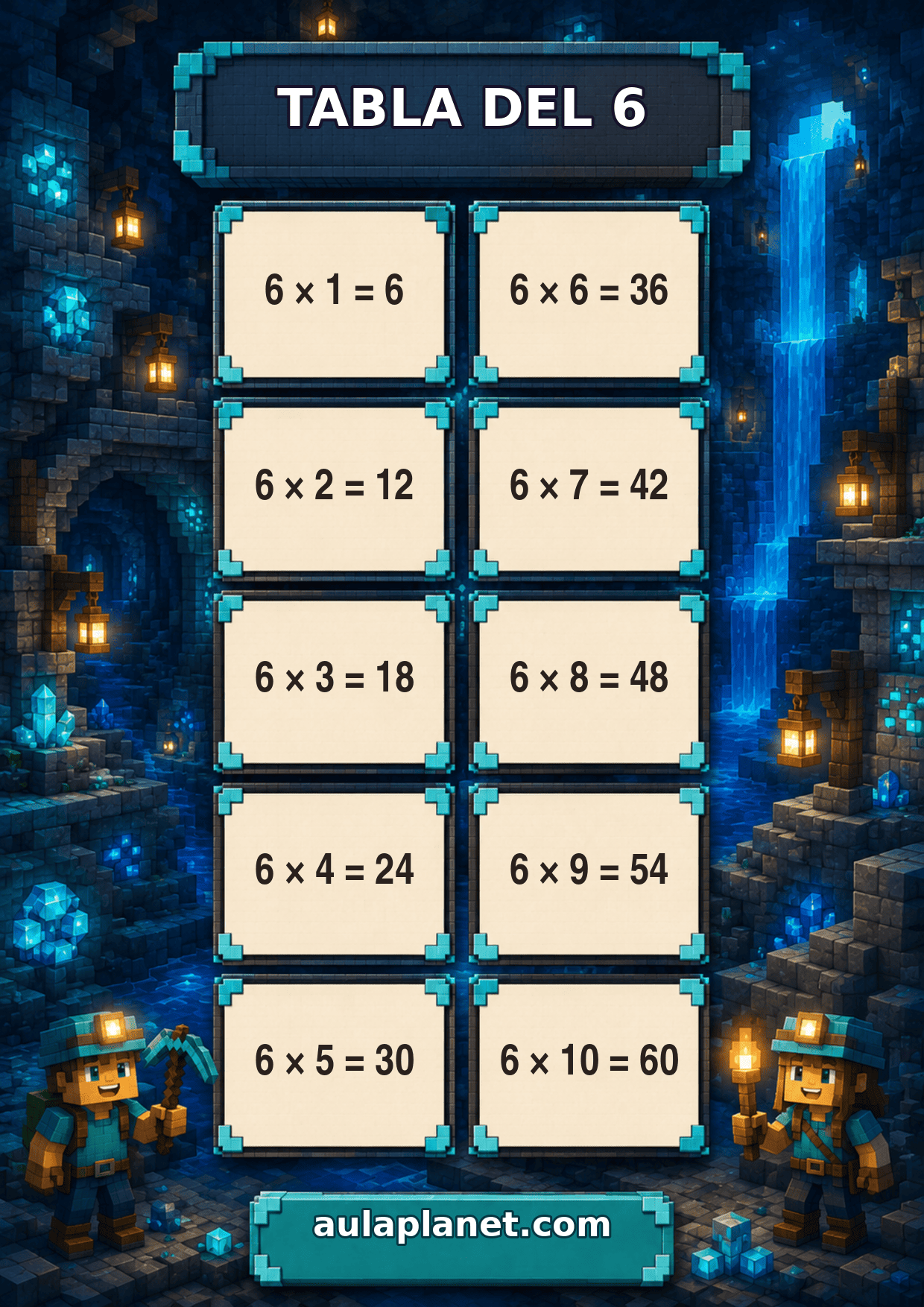 Tabla del 6 de Minecraft para imprimir