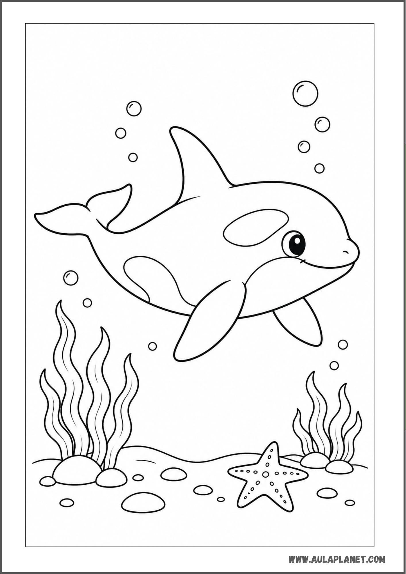 Orca bebé bajo el mar
