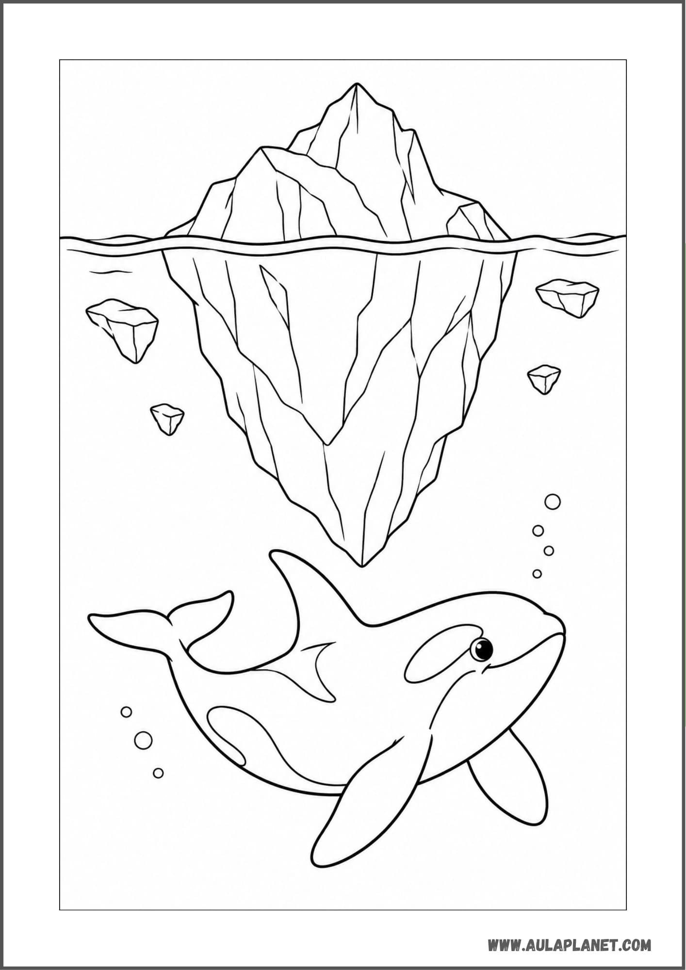 Orca nadando bajo un iceberg
