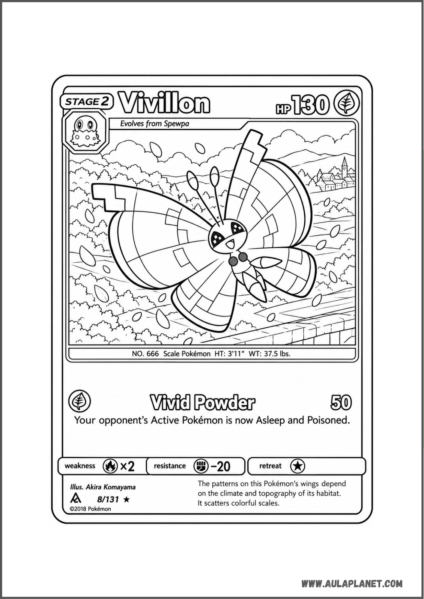Carta Pokémon de Vivillon para colorear