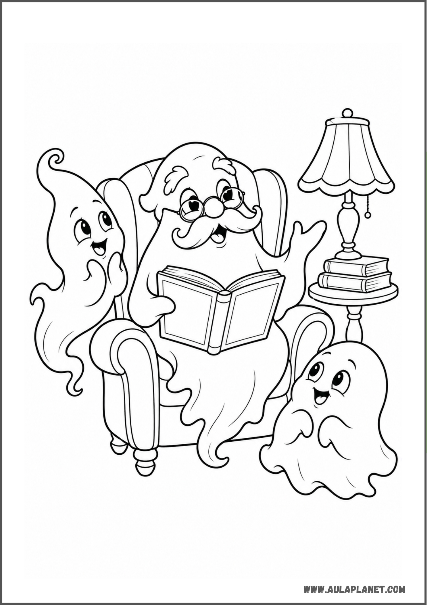 Fantasma abuelo contando cuentos para colorear
