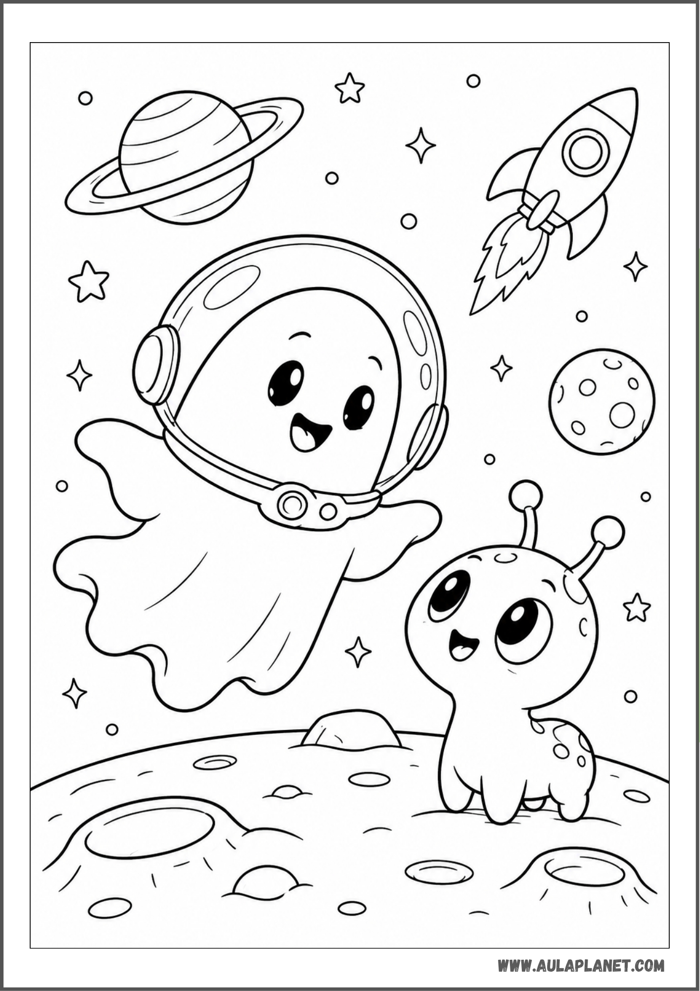 Fantasma astronauta con un extraterrestre para colorear