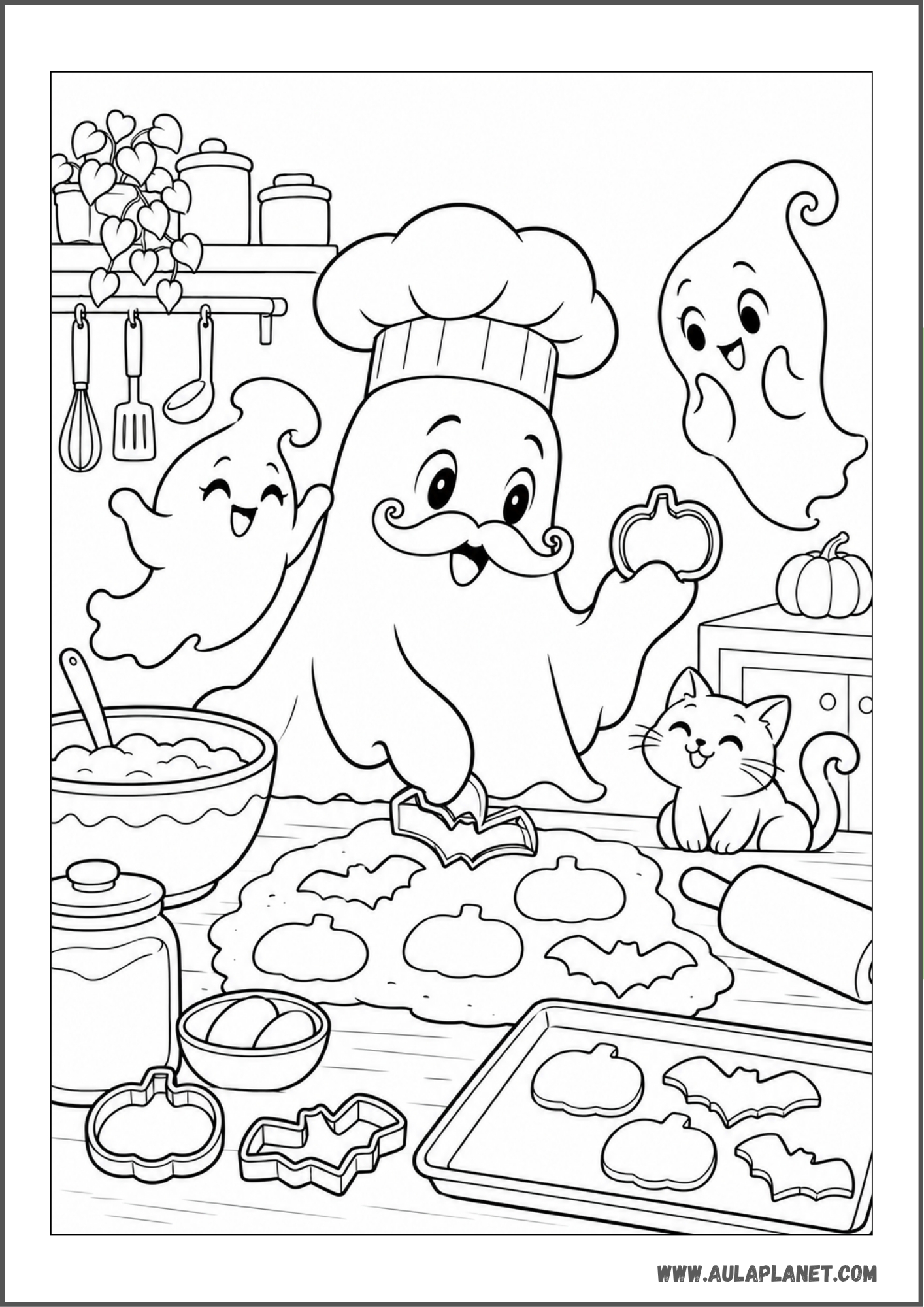 Fantasma cocinero preparando galletas para colorear