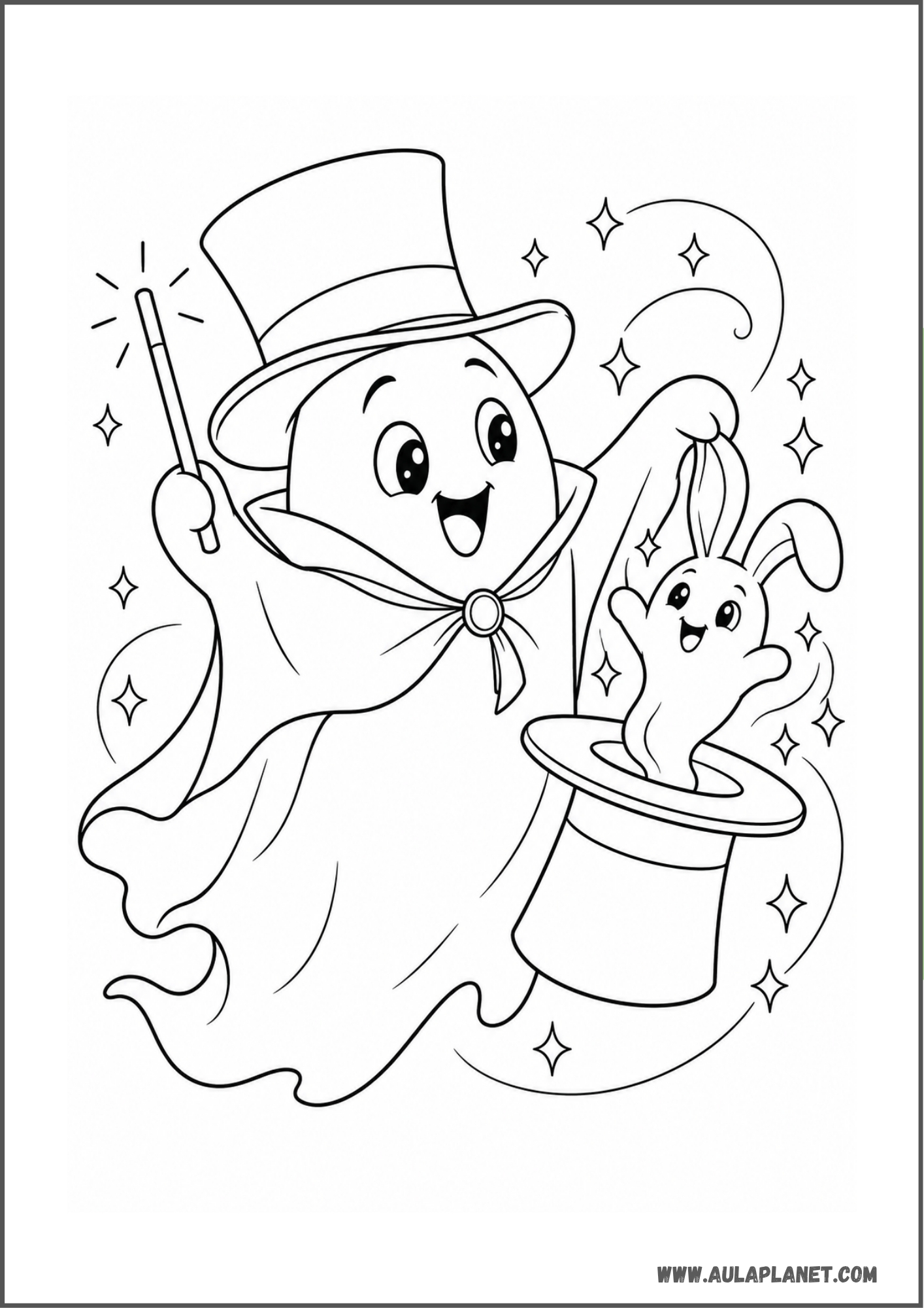 Fantasma mago sacando un conejo de la chistera para colorear