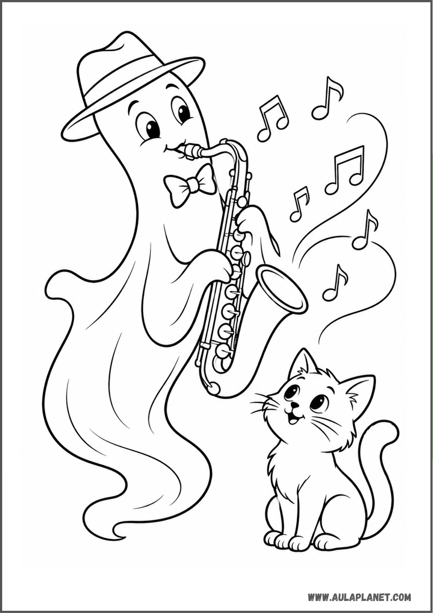 Fantasma músico tocando el saxofón para colorear