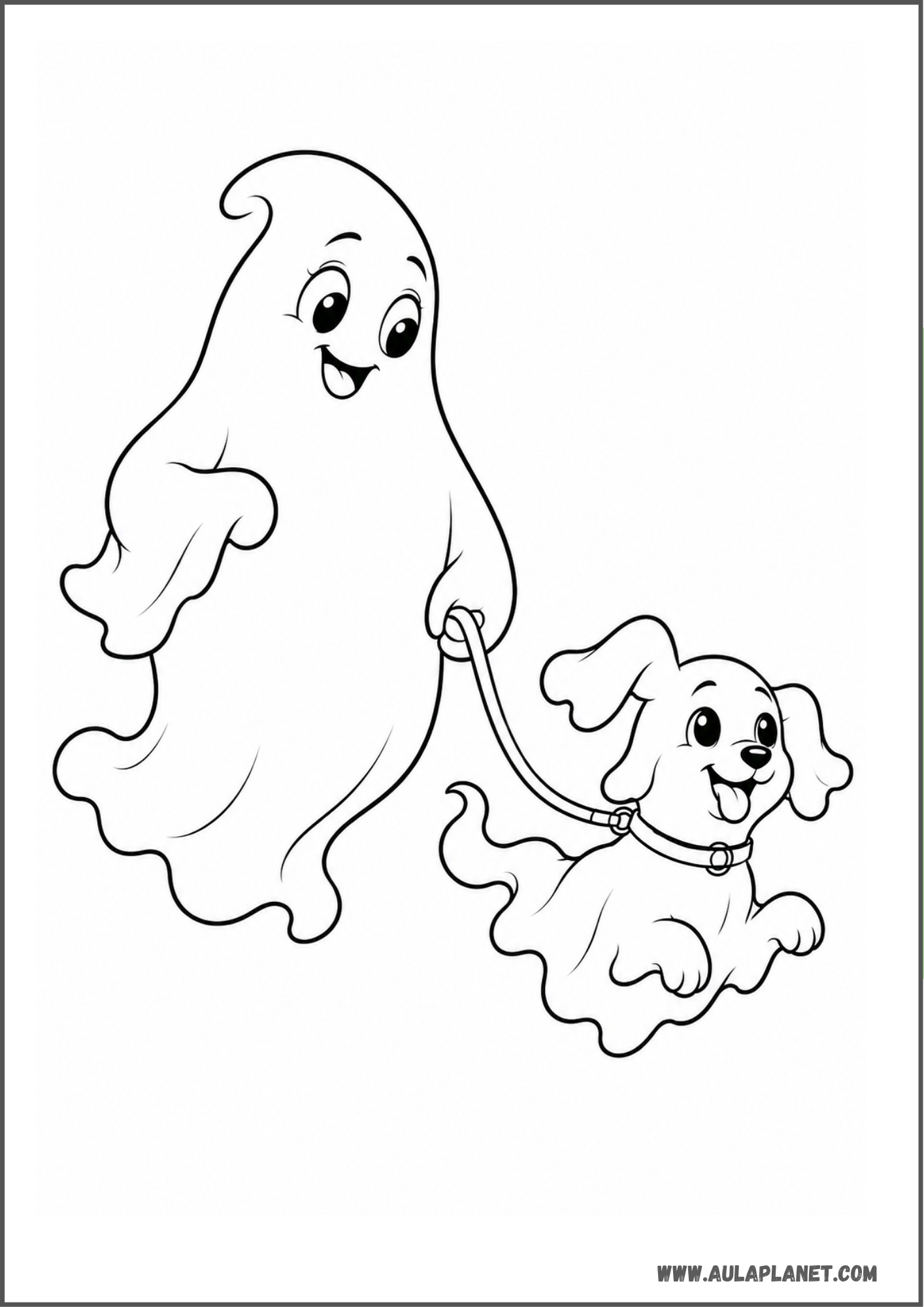 Fantasma paseando a su perro fantasma para colorear