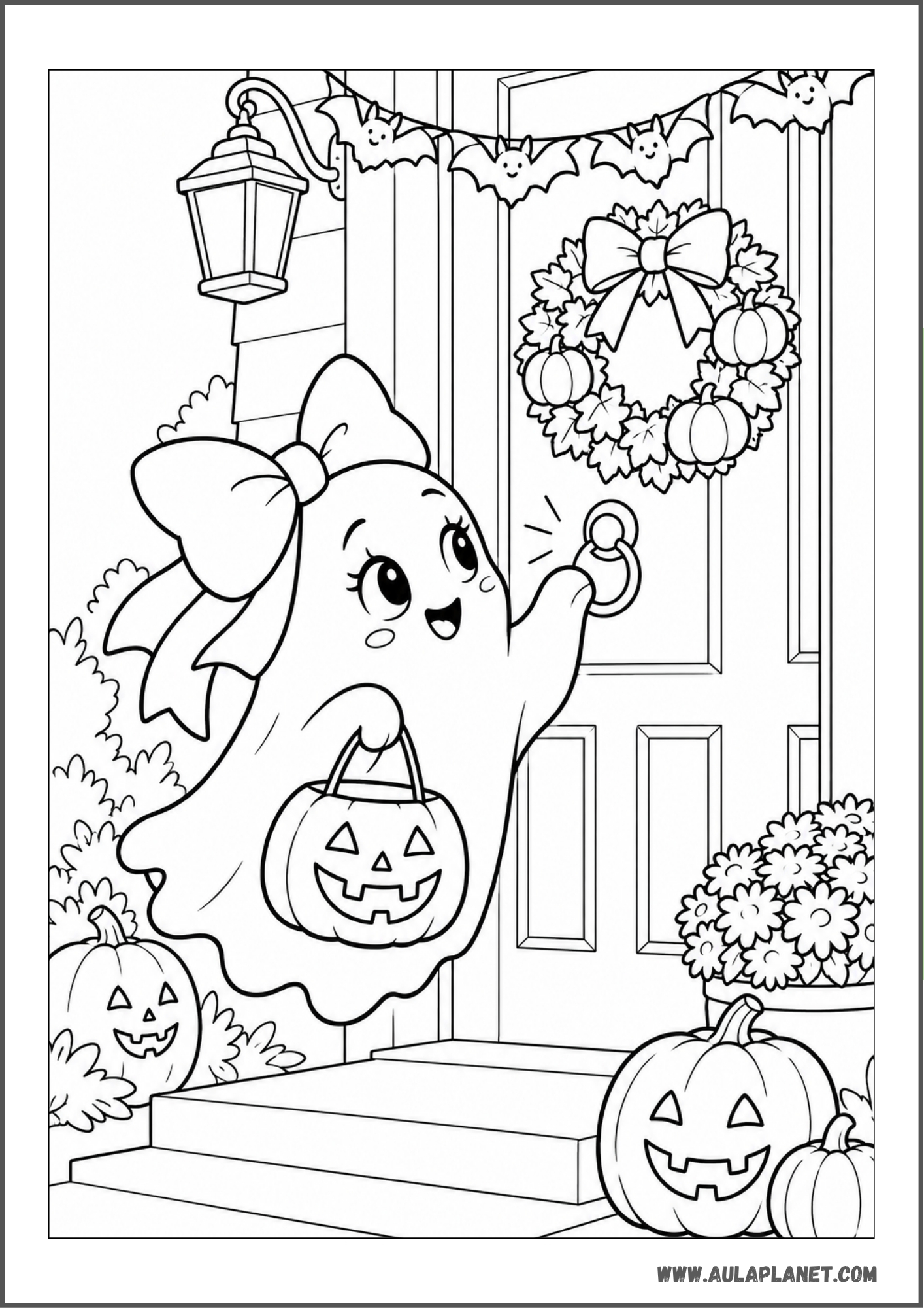 Fantasma pidiendo caramelos en Halloween para colorear