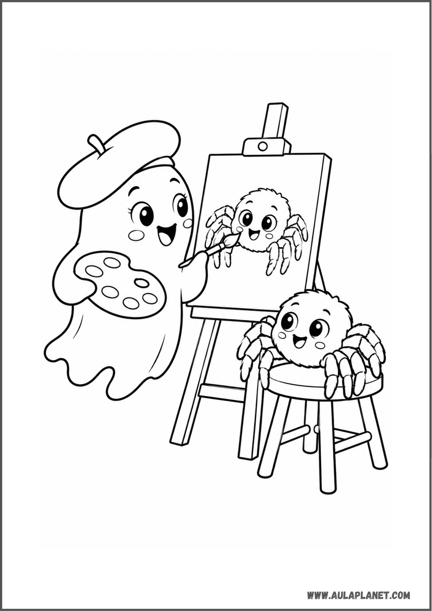 Fantasma pintor retratando a una araña para colorear