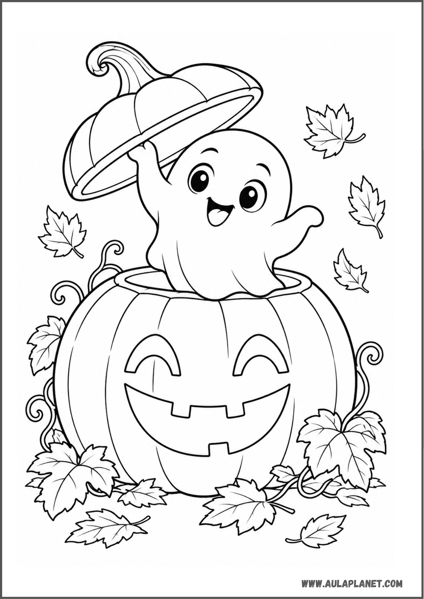 Fantasma saliendo de una calabaza para colorear
