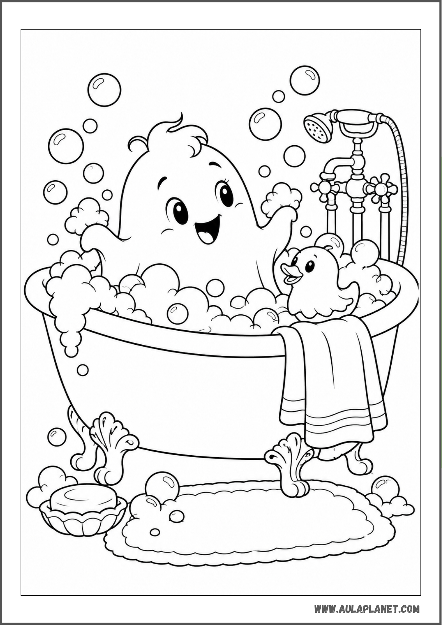 Fantasma tomando un baño de burbujas para colorear