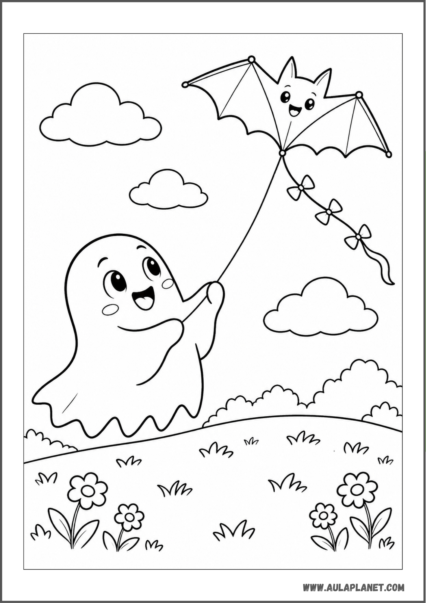 Fantasma volando una cometa de murciélago para colorear