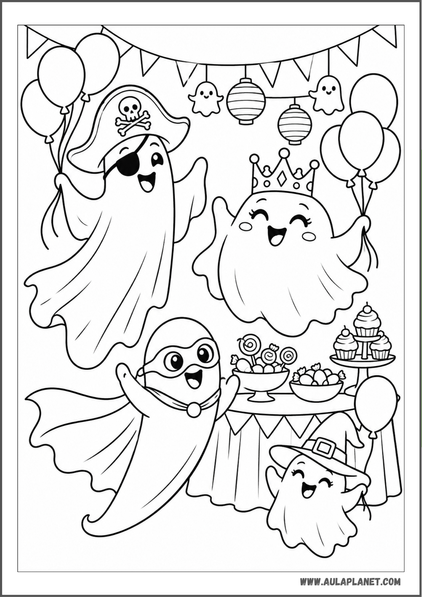 Fiesta de fantasmas con disfraces para colorear