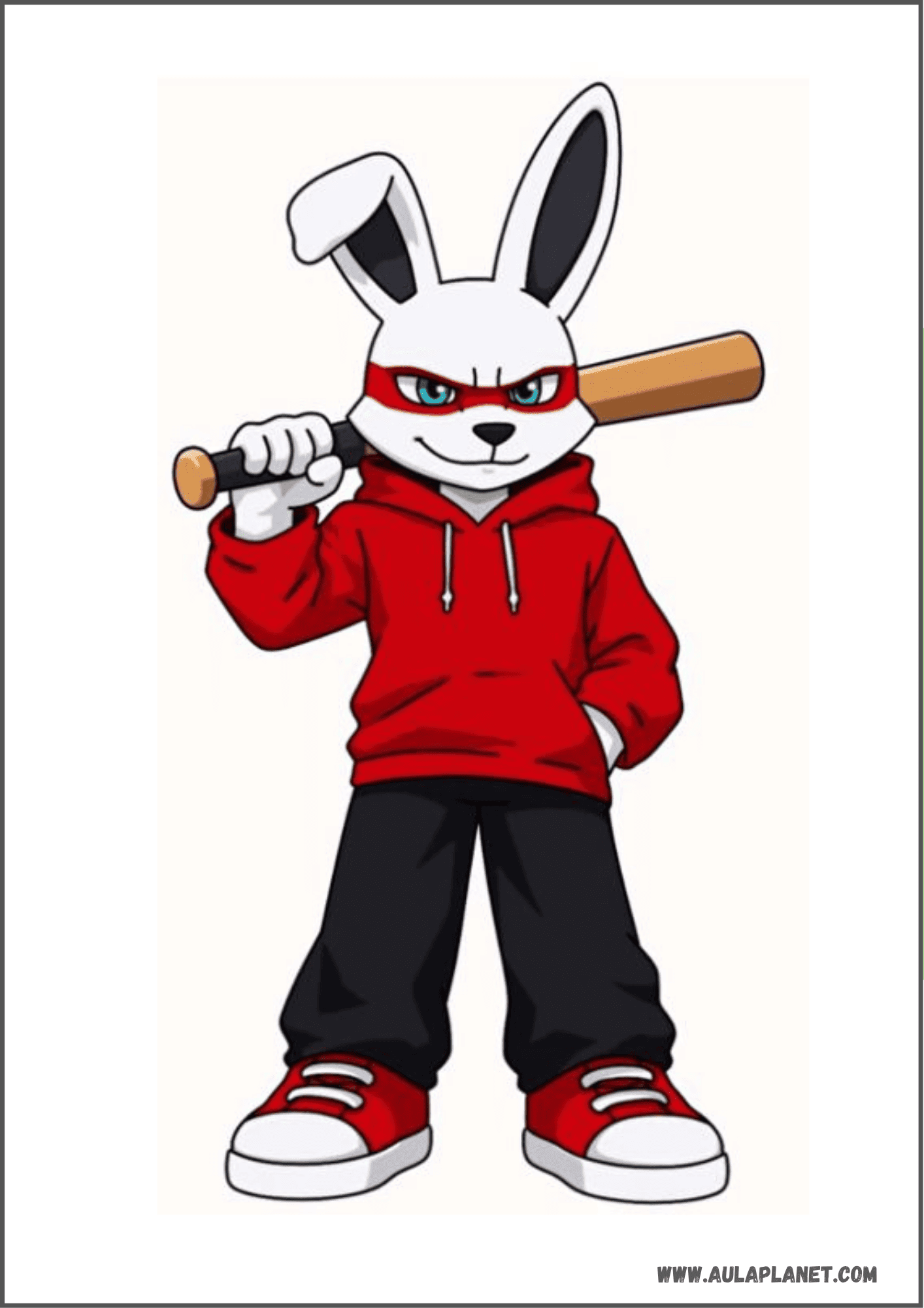 Dibujo terminado y coloreado de Ben de Roba un Huevo con sudadera roja, antifaz rojo y bate