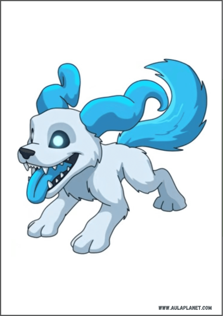 Dibujo terminado y coloreado de Echo de Roba un Huevo, perro blanco con orejas, cola y lengua azules