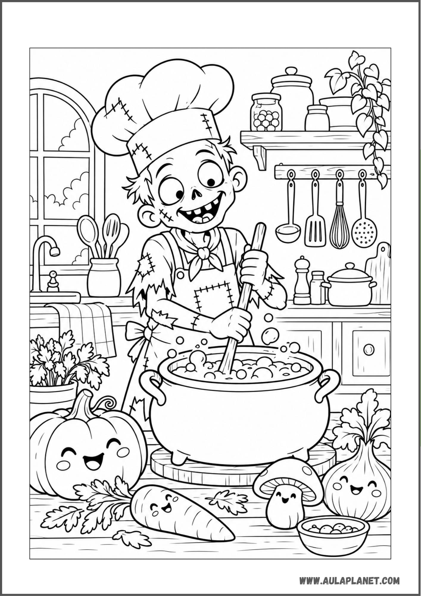 Zombi cocinero preparando sopa