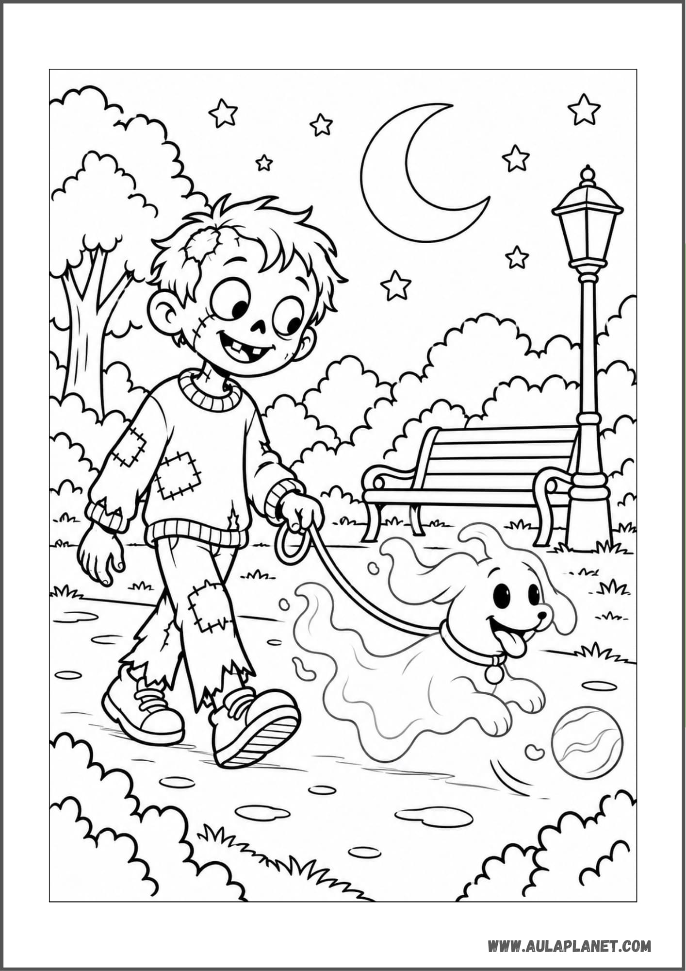 Zombi paseando a su perro fantasma