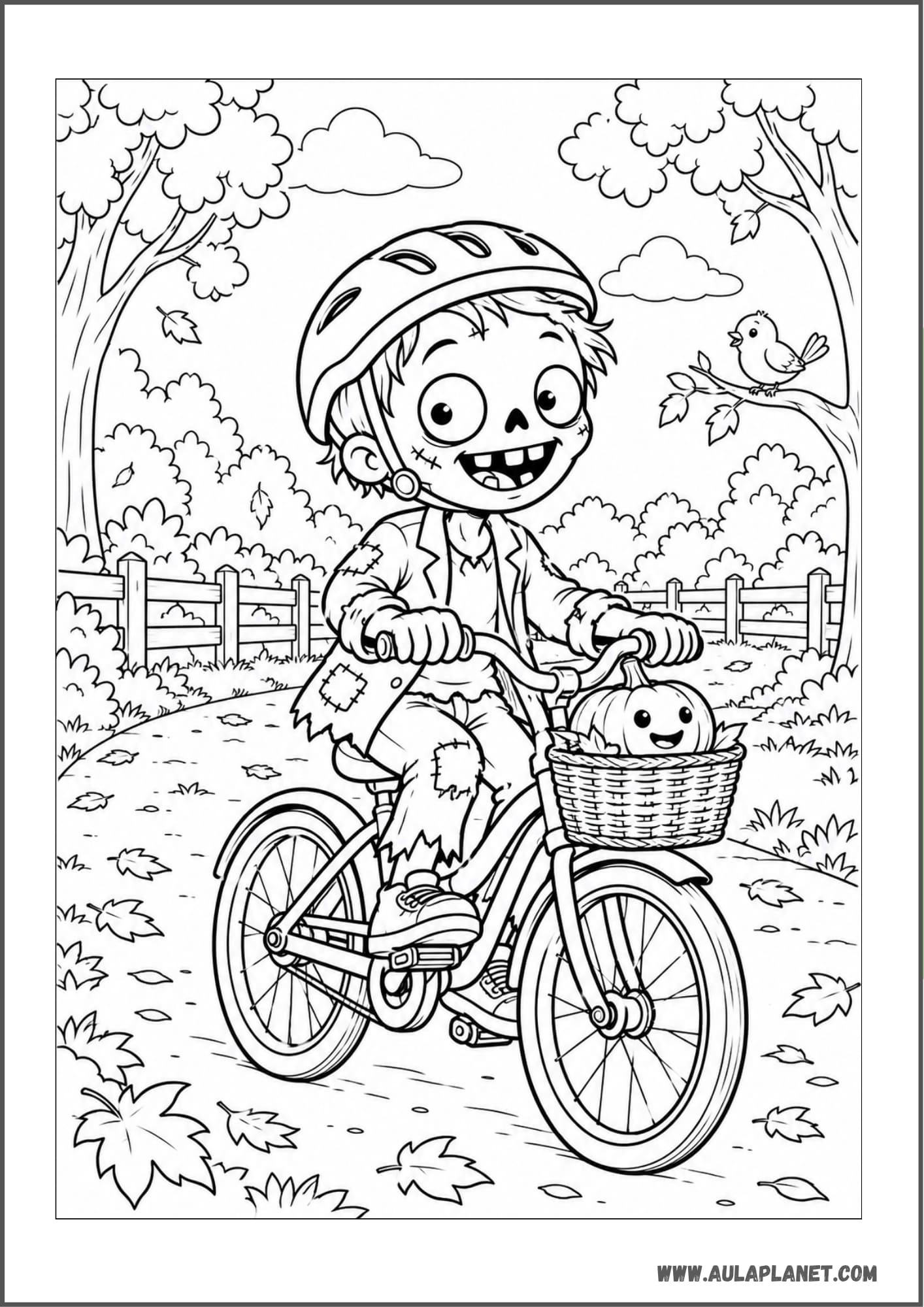 Zombi en bicicleta con una calabaza