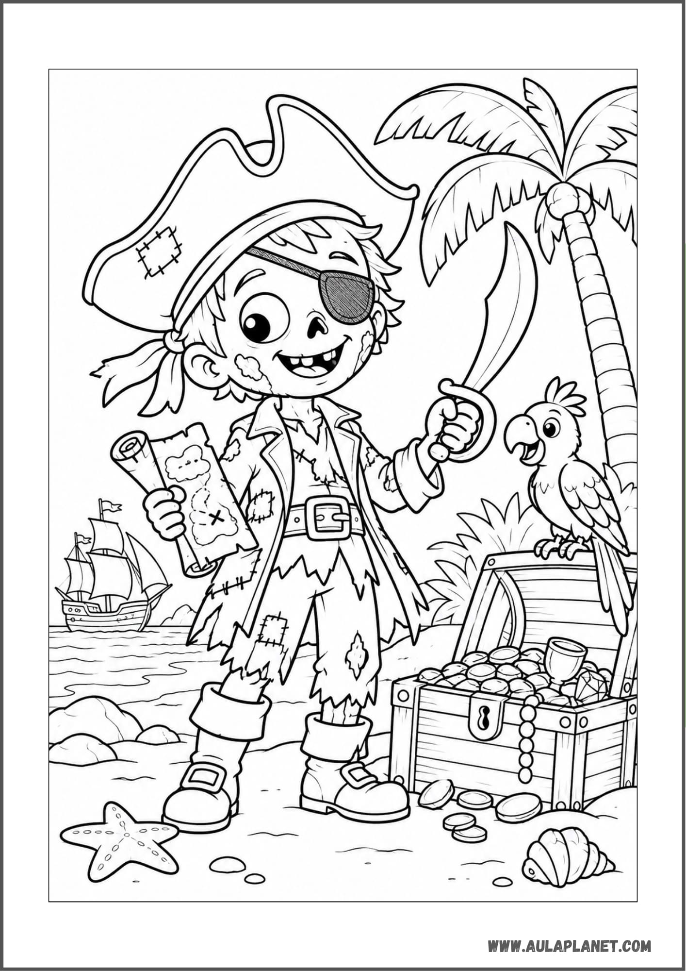 Zombi pirata con mapa del tesoro